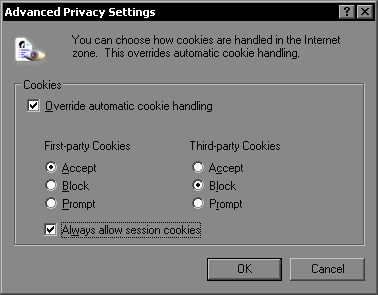 Advanced privacy settings for Internet Explorer